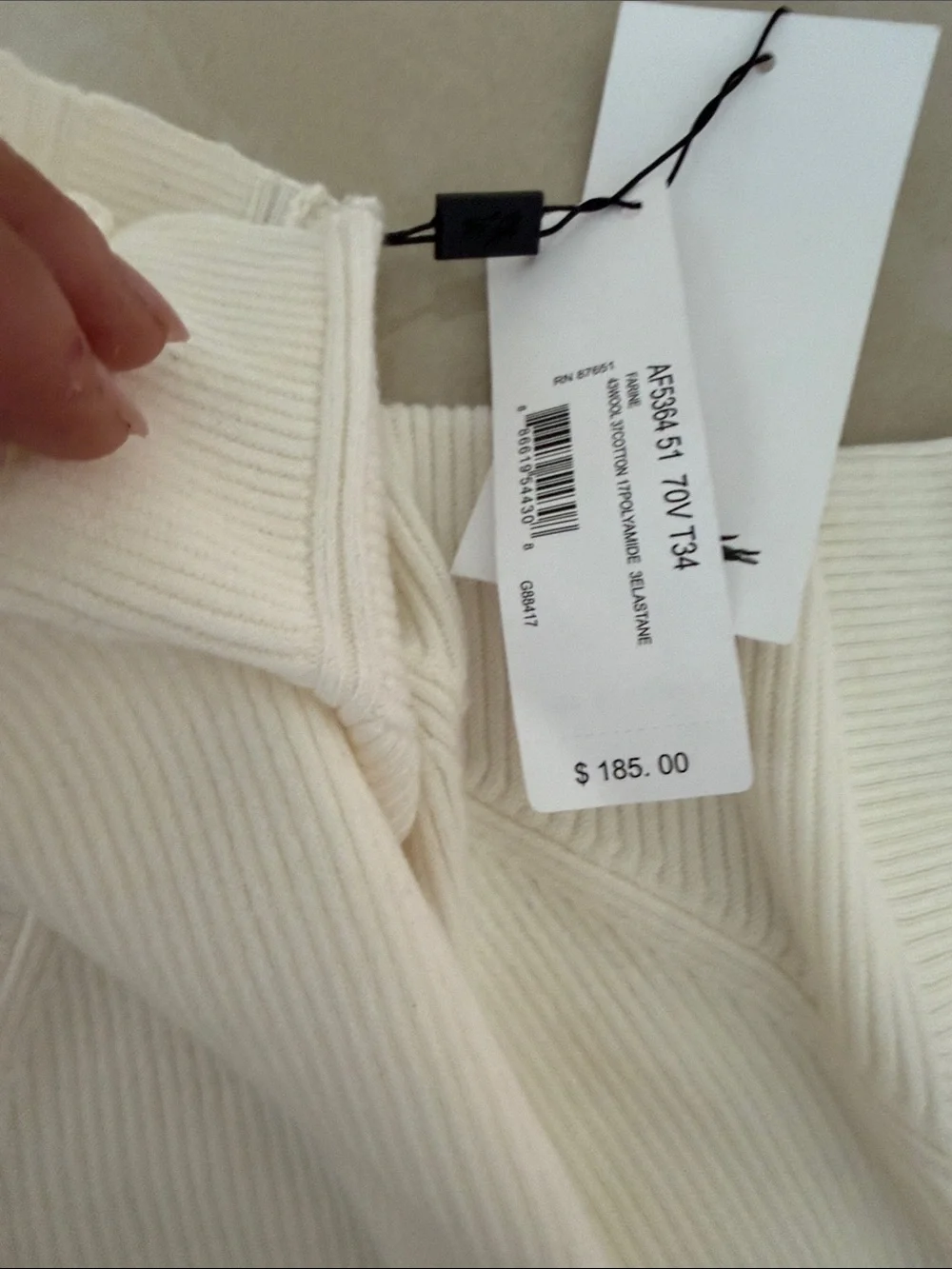 ****Lacoste Cream Ribbed Mock Neck Sweater Top - Picture 3 of 7